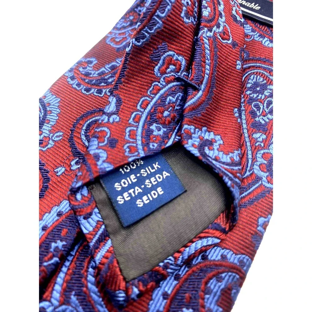 Faconnable Men's‎ Silk Necktie Made In France Handmade Red Paisley Print luxury